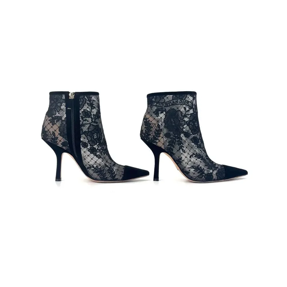 Christian Dior Naughtily-D Transparent Mesh Floral Embroidered Heeled Boots 37